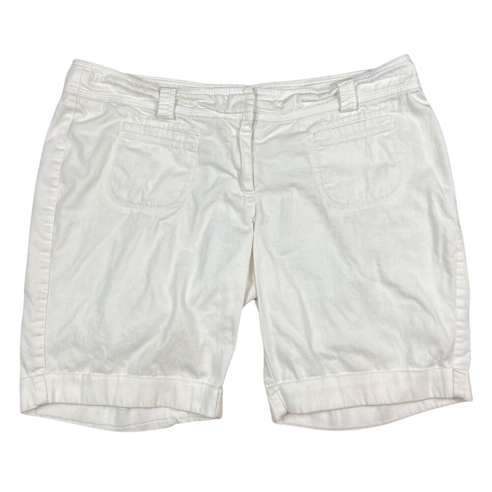 In Moda White Bermuda Chino 8" Inseam Cotton Stretch Belted Pocket Shorts Sz 10
